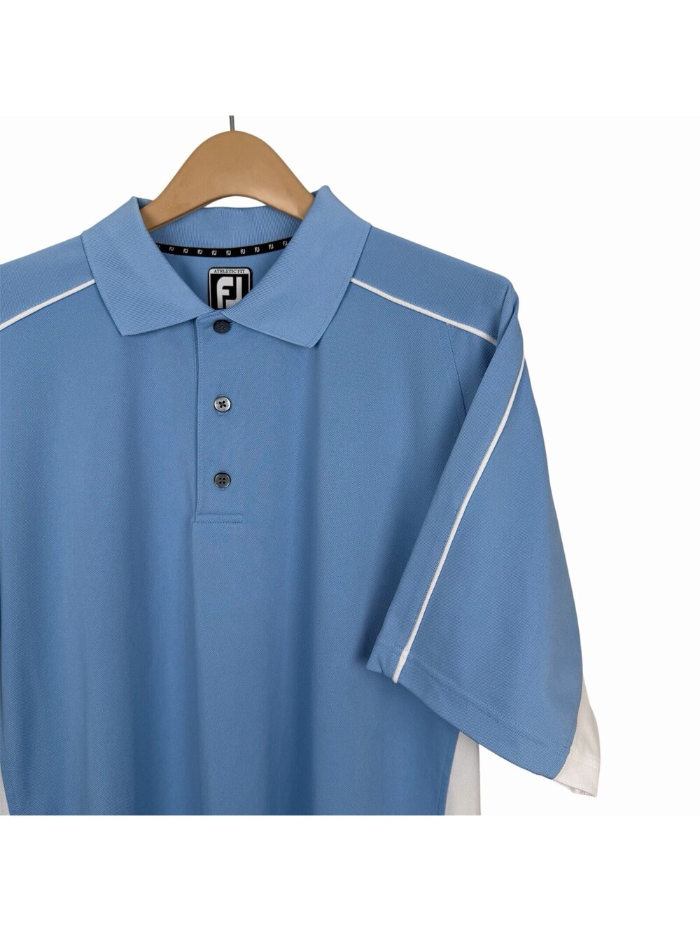FootJoy Mens Large Polo Shirt Blue White Colorblock Athletic Fit Short Sleeve